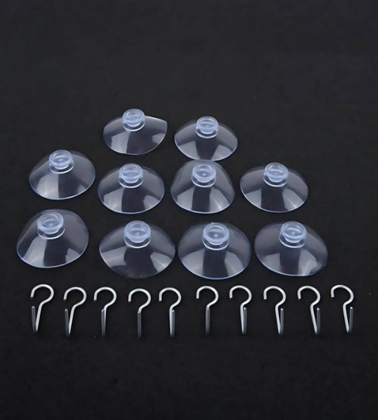 Lot de 10 crochets à ventouse en plastique transparent de 30 mm pour les macarons de voiture, cuisine, mur, fenêtre, porte en verre, salle de bain, douche, avec crochets métalliques